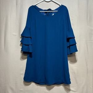 Miami Blue Lined Shift Dress Tiered Ruffle Sleeves Size M